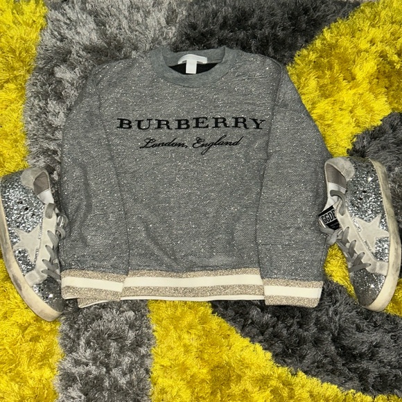 Burberry sweater in silver and gold with sparkly Golden Goose sneakers - Picture 1 of 4